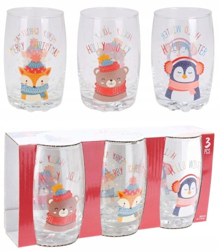 Zestaw 3 szklanek świątecznych na zimne napoje 300ml
