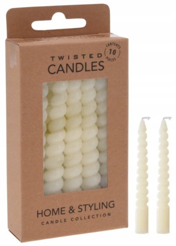 Zestaw 10 mini świec stożkowych stołowych kremowych 10cm 