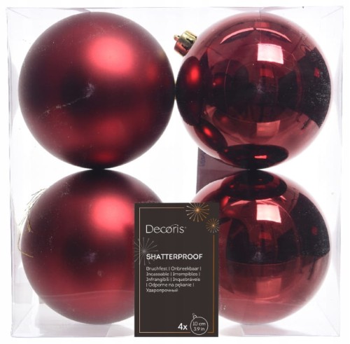 Zestaw 4 bombek choinkowych 10cm czerwone nietłukące 