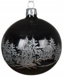 Szklana bombka choinkowa 8cm Czarno-srebrna brokatowa