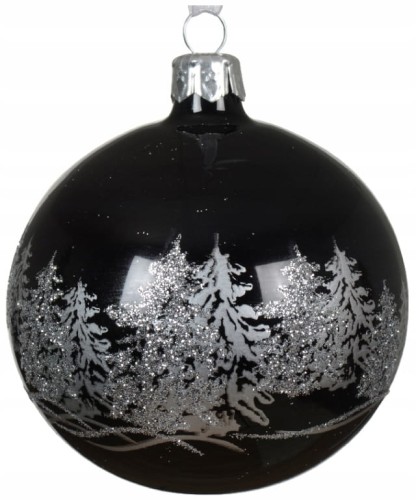 Szklana bombka choinkowa 8cm Czarno-srebrna brokatowa