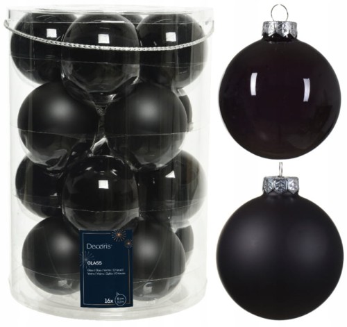 Zestaw 16 czarnych szklanych bombek choinkowych 8cm