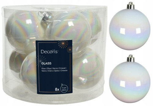 Zestaw 8 białych szklanych bombek choinkowych 7cm 