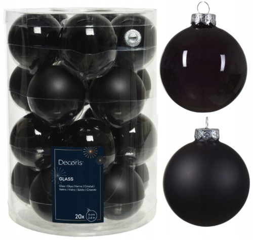 Zestaw 20 szklanych bombek choinkowych 6cm czarnych