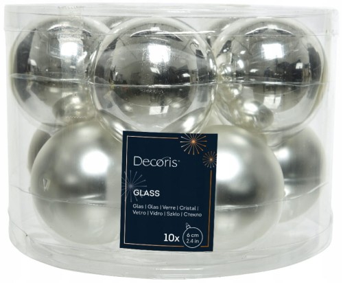 Zestaw 10 szklanych bombek choinkowych 6cm srebrnych
