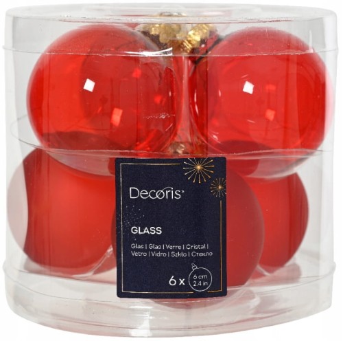 Zestaw 6 czerwonych szklanych bombek 6cm