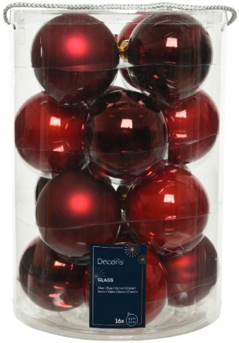 Zestaw 16 szklanych bombek choinkowych czerwonych 8cm