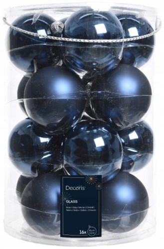 Zestaw 16 niebieskich szklanych bombek choinkowych 8cm 