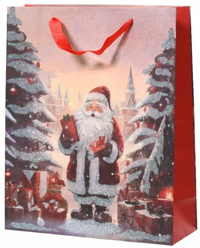 Świąteczna torba prezentowa 10x26x32cm Duża ze świętym Mikołajem