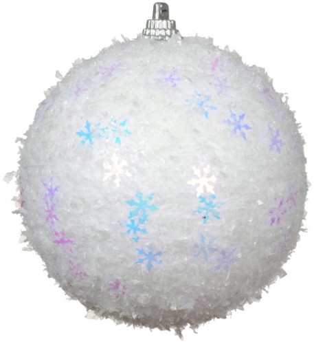 Biała bombka choinkowa świąteczna 8cm z błyszczącymi śnieżynkami