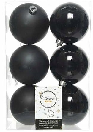Bombki na choinkę nietłukące czarne zestaw 6 szt 8 cm