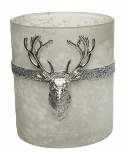 Świecznik szklany świąteczny renifer 10 cm