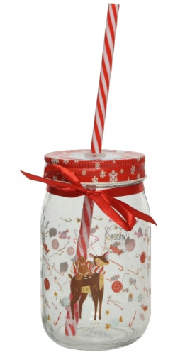Kubek świąteczny przeźroczysty ze słomką 7x13 cm