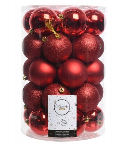 Bombki na choinkę nietłukące zestaw 34 szt 8 cm czerwony