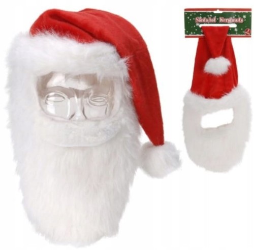 Czapka Świętego Mikołaja z brodą świąteczna czerwona