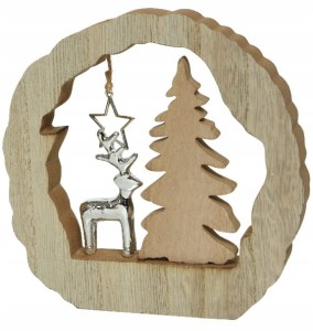 Figurka świąteczna drewniana z reniferem srebrna 2x14,4cm 