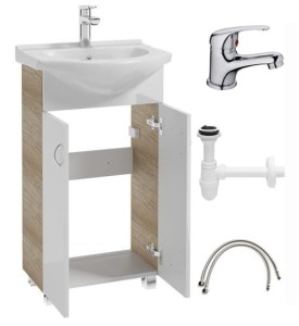 Zestaw łazienkowy szafka z umywalką 50 stojąca i baterią chrom Tim