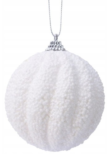 Bombka na choinkę żłobiona nietłukąca biała 8 cm