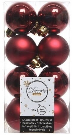Bombki na choinkę bordowe nietłukące zestaw 16 szt 4 cm