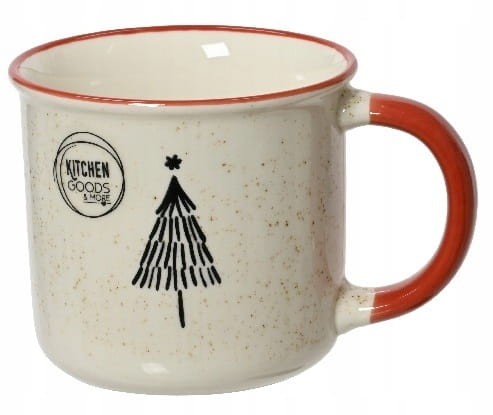 Kubek porcelanowy świąteczny 300ml Beżowy z choinką