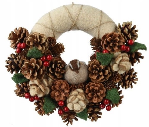 Wianek filcowy z szyszkami na drzwi kominek 28x23cm