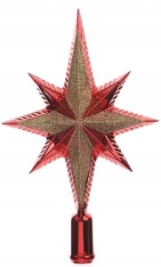 Gwiazda na choinkę czubek 25,5 cm czerwono-złoty