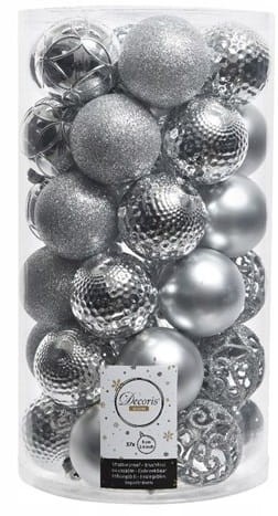Bombki na choinkę nietłukące zestaw 37 szt 6 cm srebrny