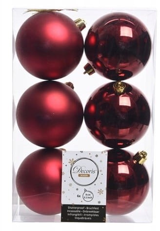 Bombki na choinkę nietłukące zestaw 6 szt 8 cm bordowy