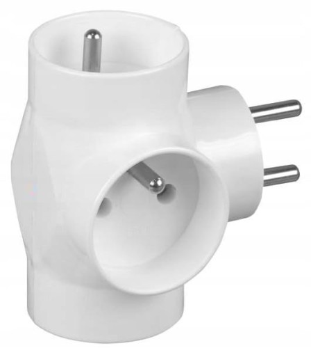 Rozgałęźnik 3gniazdowy z uziemieniem Biały 3x2P+Z