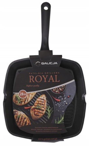 Patelnia grillowa 28cm Nieprzywierająca do grillowania Czarna ROYAL