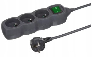 Przedłużacz z wyłącznikiem 3 gniazda 3m Grafitowa listwa zasilająca