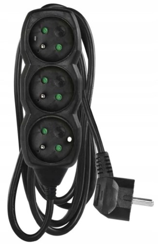 Przedłużacz 3gniazdkowy z uziemieniem 5m Czarna listwa zasilająca