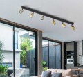 Lampa sufitowa czarna 6xGU10 metalowa 6 złotych reflektorów 126cm