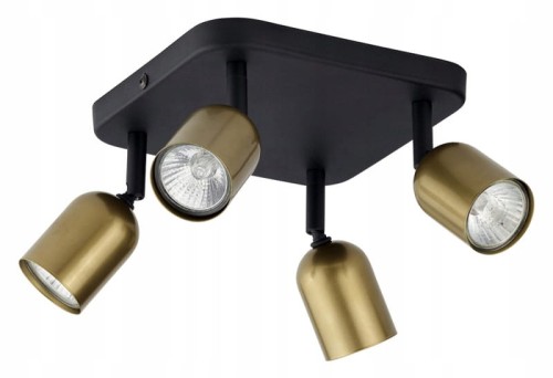 Lampa sufitowa czarno-złota 4xGU10 metalowa Poczwórny reflektor natynkowy Top
