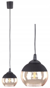 Lampa sufitowa wisząca 90cm Czarna ze szklanym bursztynowym kloszem  Amber