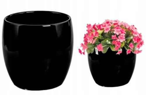 Doniczka ceramiczna czarna kula 15x12cm ozdobna 