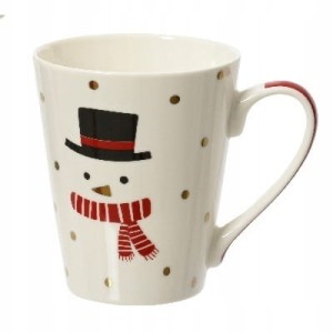 Świąteczny kubek porcelanowy na ciepłe napoje 305ml Biały we wzory