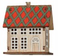Zawieszka drewniana na choinkę 4,5x6x7cm Kolorowy domek z jutowym sznurkiem