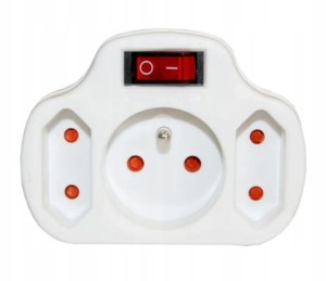 Rozgałęźnik 2-gniazdowy 2P+Z Biały z wyłącznikiem i uziemieniem