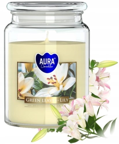 Świeca zapachowa w słoiku Zielone liście i lilia 14x9,8cm do 100h palenia