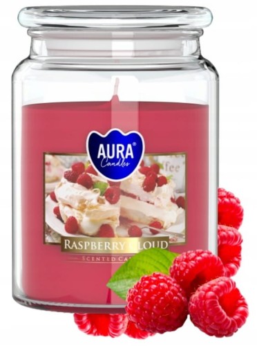 Świeca zapachowa w słoiku Malinowa chmurka 14x9,8cm do 100h palenia