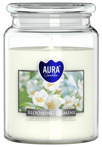 Świeca zapachowa w słoiku Kwitnący jaśmin 14x9,8cm do 100h palenia