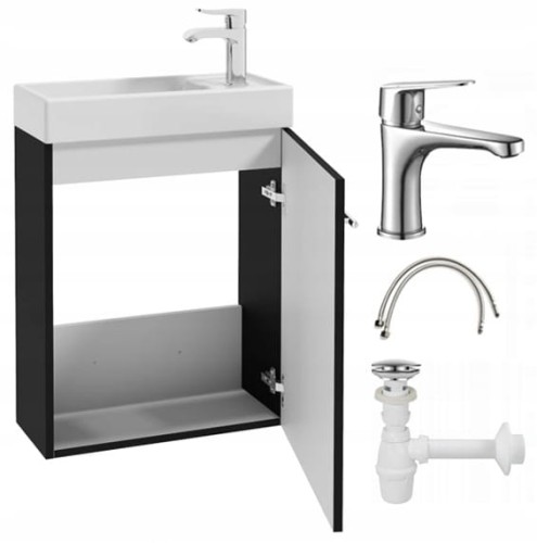 Szafka łazienkowa z umywalką wisząca czarna 50x70 Small z baterią chrom wydłużoną