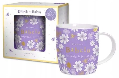 Kubek Ceramiczny dla Babci 400 ml Fioletowy w kwiaty