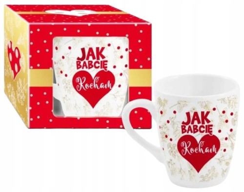 Kubek ceramiczny "Jak Babcię Kocham" 300 ml Biały ze złotymi zdobieniami