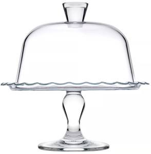 Patera z kloszem na nóżce szklana ozdobna 26,4 cm