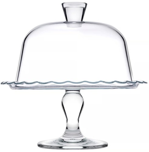 Patera z kloszem na nóżce szklana ozdobna 26,4 cm