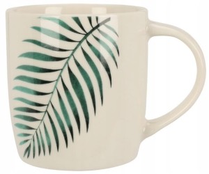 Kubek porcelanowy na napoje 325ml Biały z zielonym liściem