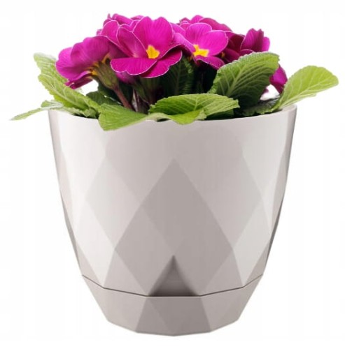 Doniczka beżowa plastikowa 15x17,5cm osłonka z podstawką