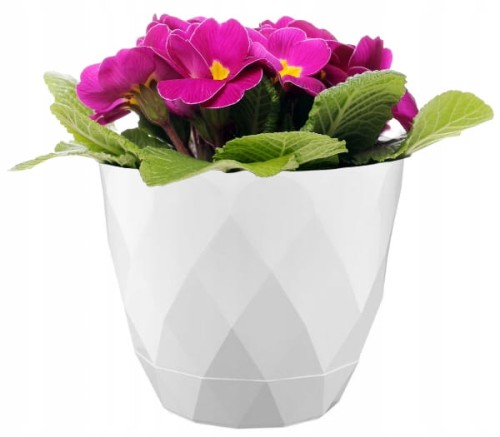 Osłonka biała plastikowa 15,3x17,5cm doniczka z podstawką 